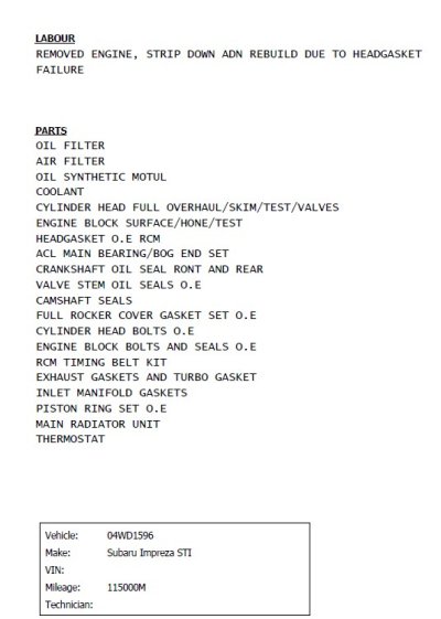 2026-Mar Subaru STi engine rebuild list of labor and parts involved.jpg