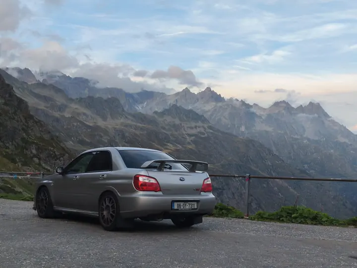 Gordon O'Neill's silver Subaru Impreza in the mountains